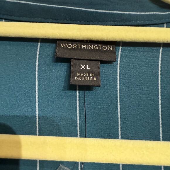 Worthington Green Striped V-Neck Tunic Blouse Sz XL NWT - Picture 5 of 12